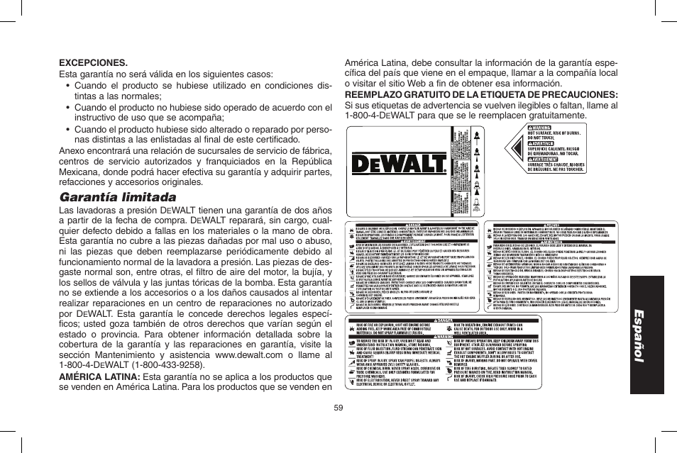 Español, Garantía limitada | DeWalt DPD3100 User Manual | Page 59 / 68