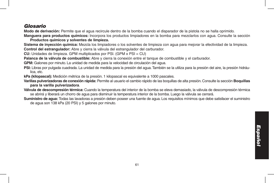 Español, Glosario | DeWalt DPD3100 User Manual | Page 61 / 68