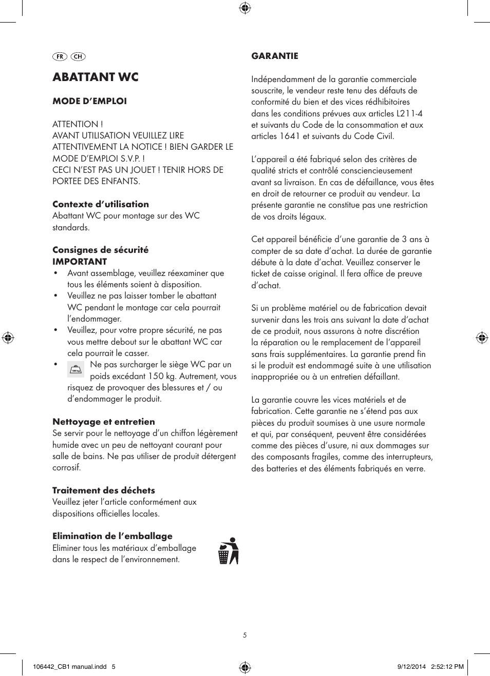 Abattant wc | Miomare Z31849A/ Z31849B User Manual | Page 5 / 7
