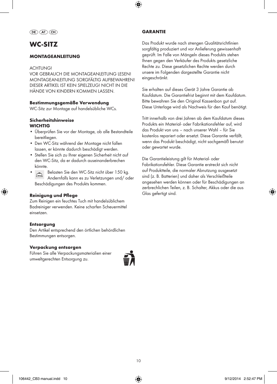 Wc-sitz | Miomare Z31849A/ Z31849B User Manual | Page 10 / 11