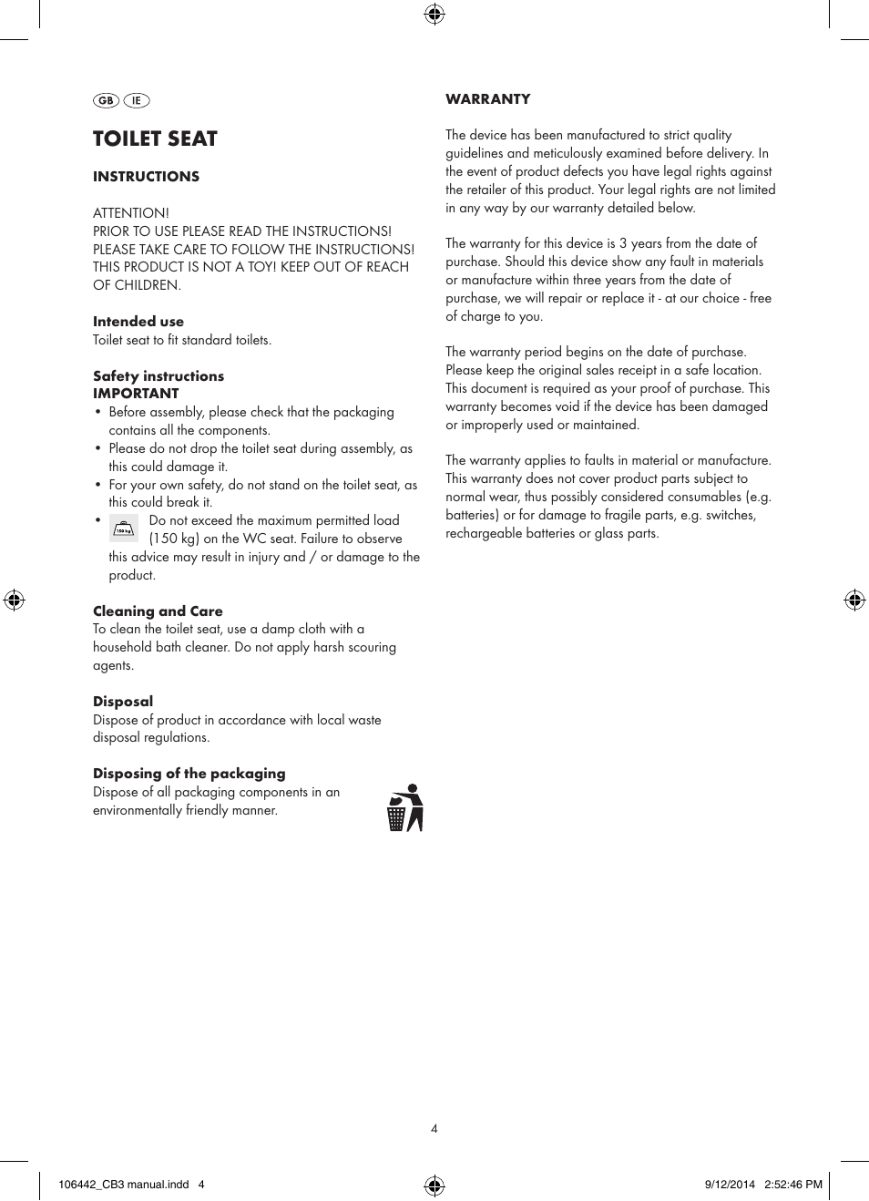 Toilet seat | Miomare Z31849A/ Z31849B User Manual | Page 4 / 11