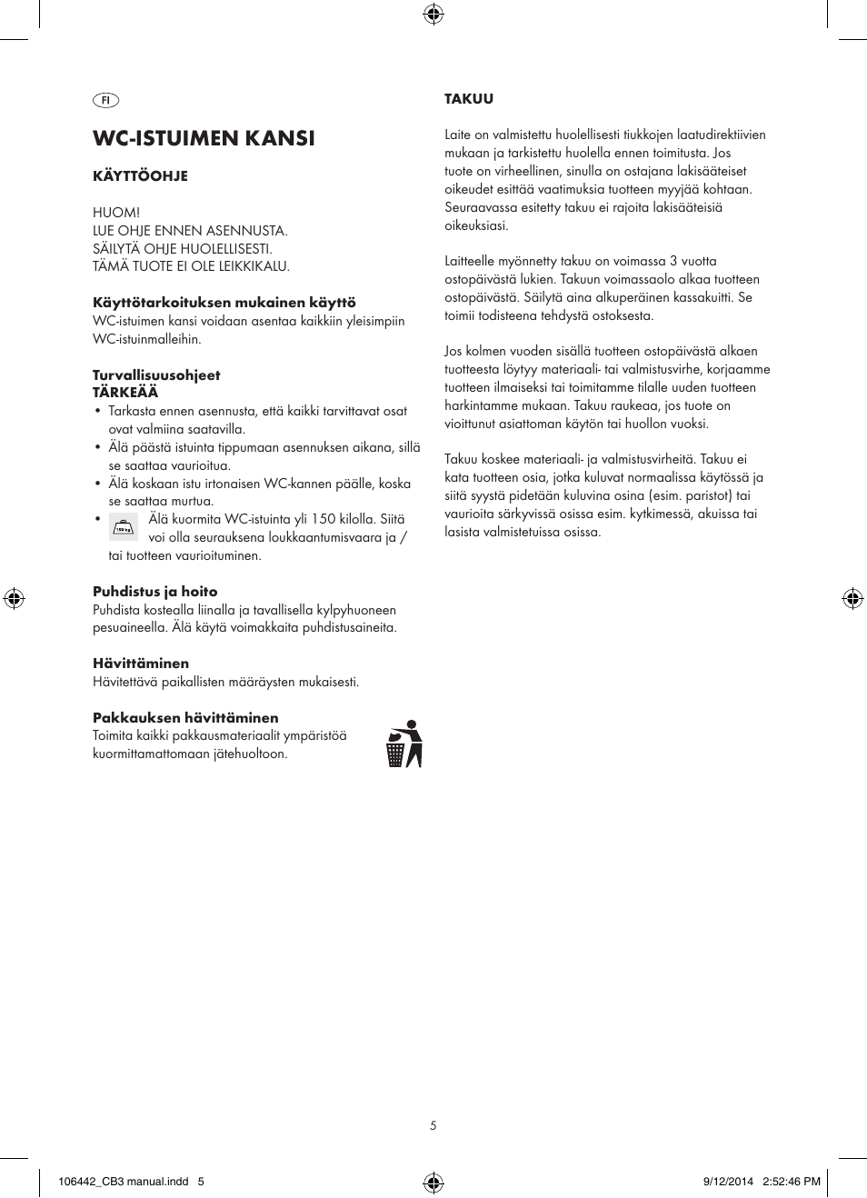 Wc-istuimen kansi | Miomare Z31849A/ Z31849B User Manual | Page 5 / 11