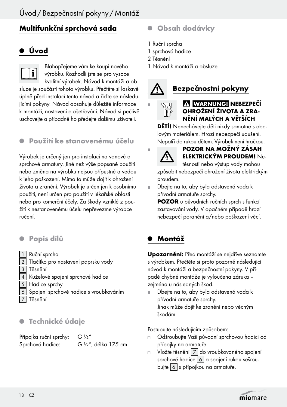 Miomare Multi-Function Shower Head Set User Manual | Page 18 / 25