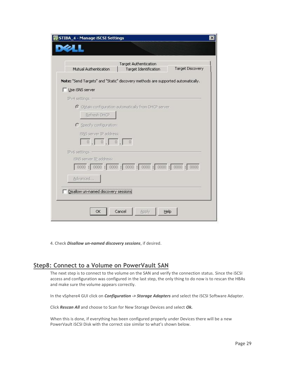 Step8: connect to a volume on powervault san | Dell MD32xxi User Manual | Page 31 / 41