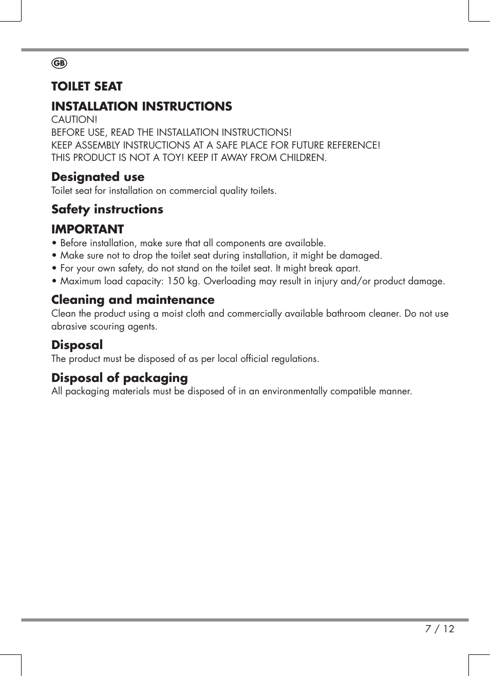 Miomare Toilet Seat User Manual | Page 7 / 12