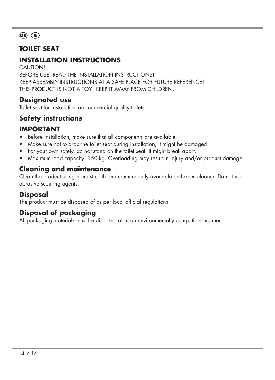 Miomare Toilet Seat User Manual | Page 4 / 16