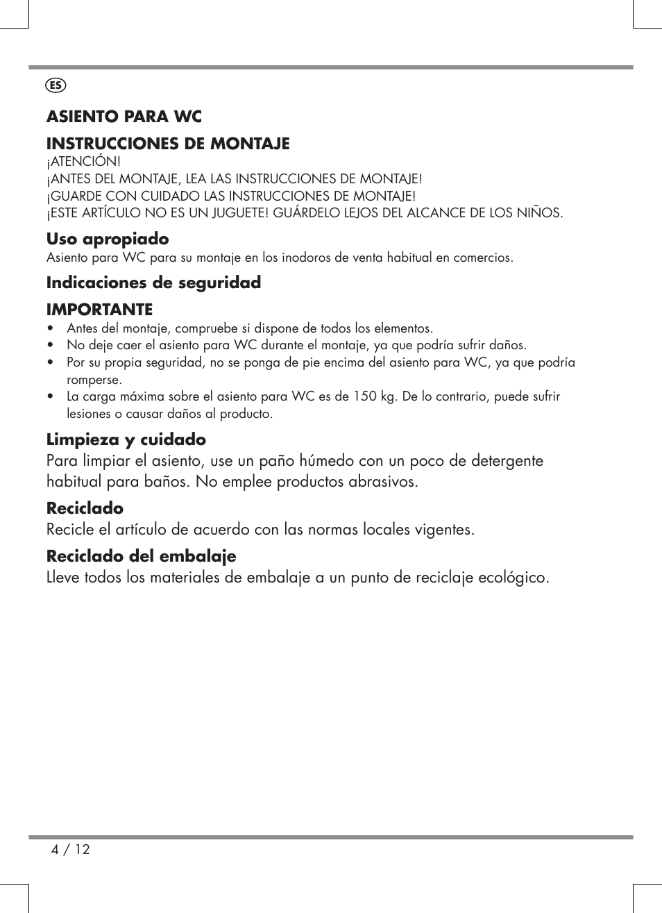Miomare Toilet Seat User Manual | Page 4 / 12