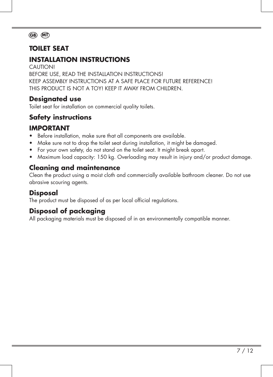 Miomare Toilet Seat User Manual | Page 7 / 12