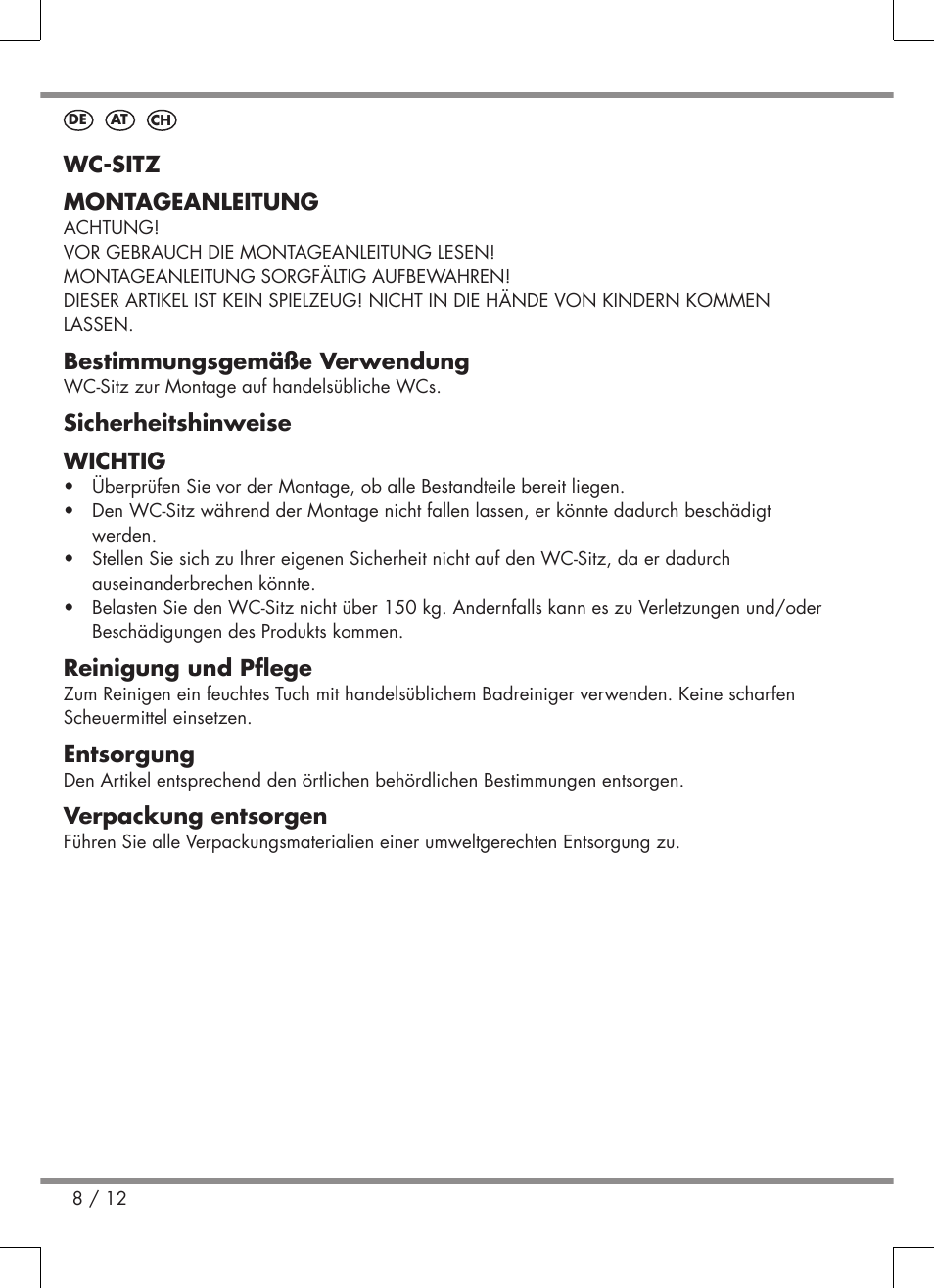 Miomare Toilet Seat User Manual | Page 8 / 12