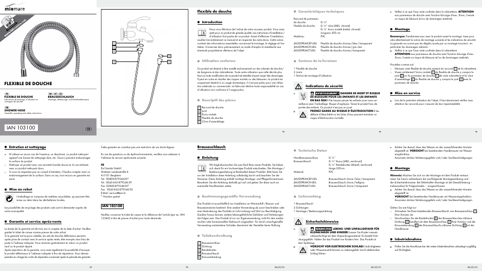 Miomare Shower Hose User Manual | 2 pages