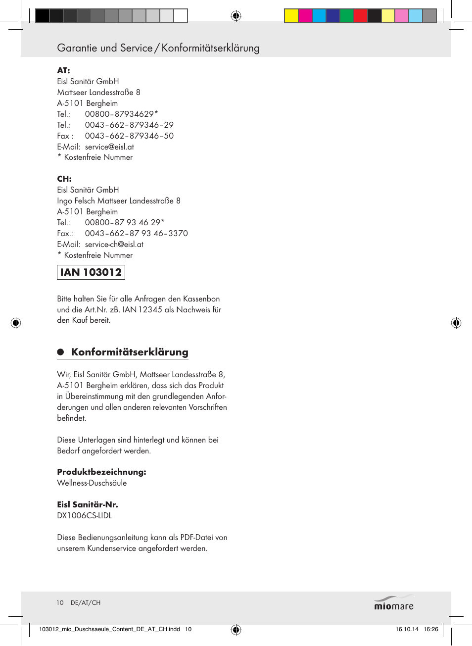 Miomare Mixer Shower User Manual | Page 10 / 29