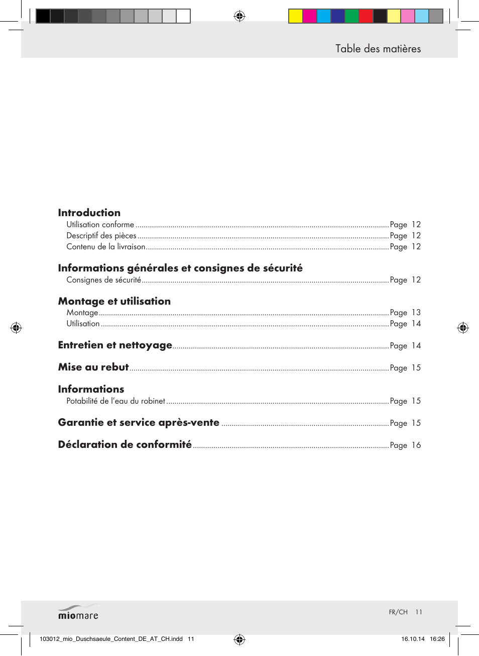 Miomare Mixer Shower User Manual | Page 11 / 29
