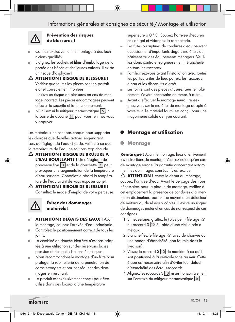 Montage et utilisation montage | Miomare Mixer Shower User Manual | Page 13 / 29
