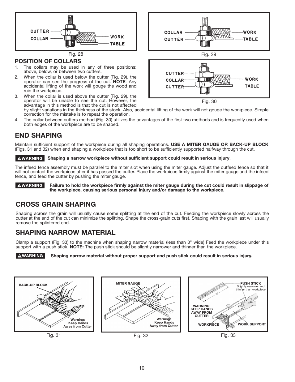 End shaping, Cross grain shaping, Shaping narrow material | Position of collars | Delta 43-460 User Manual | Page 10 / 16