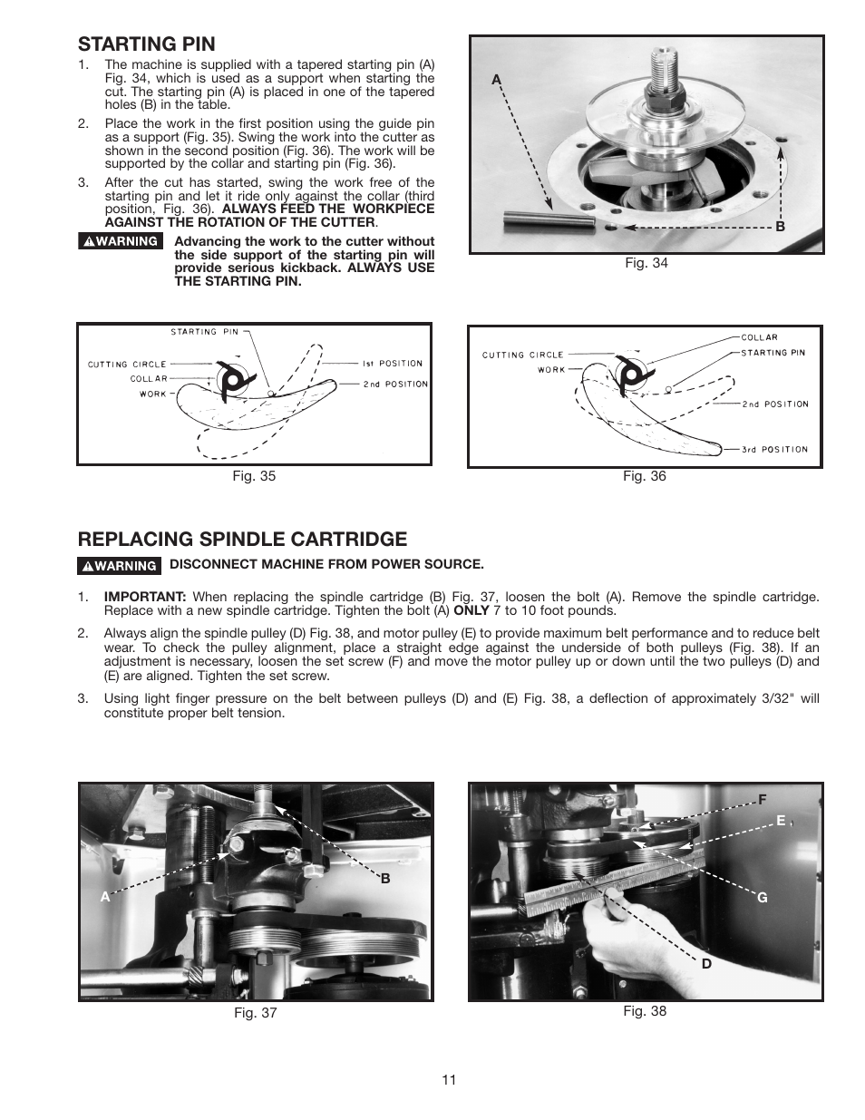 Starting pin, Replacing spindle cartridge | Delta 43-460 User Manual | Page 11 / 16