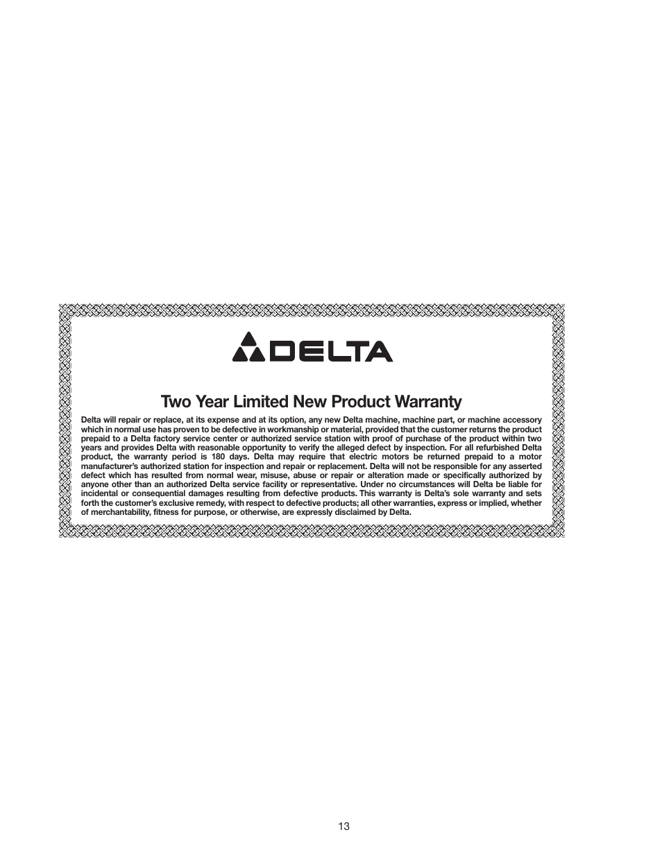 Two year limited new product warranty | Delta 43-460 User Manual | Page 13 / 16