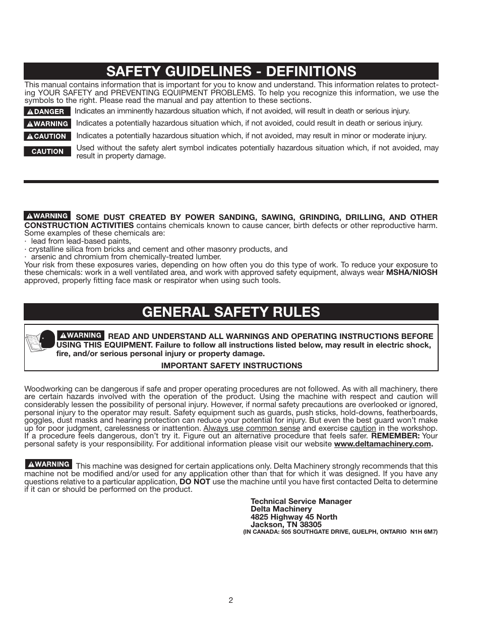 Safety guidelines - definitions, General safety rules | Delta 43-460 User Manual | Page 2 / 16