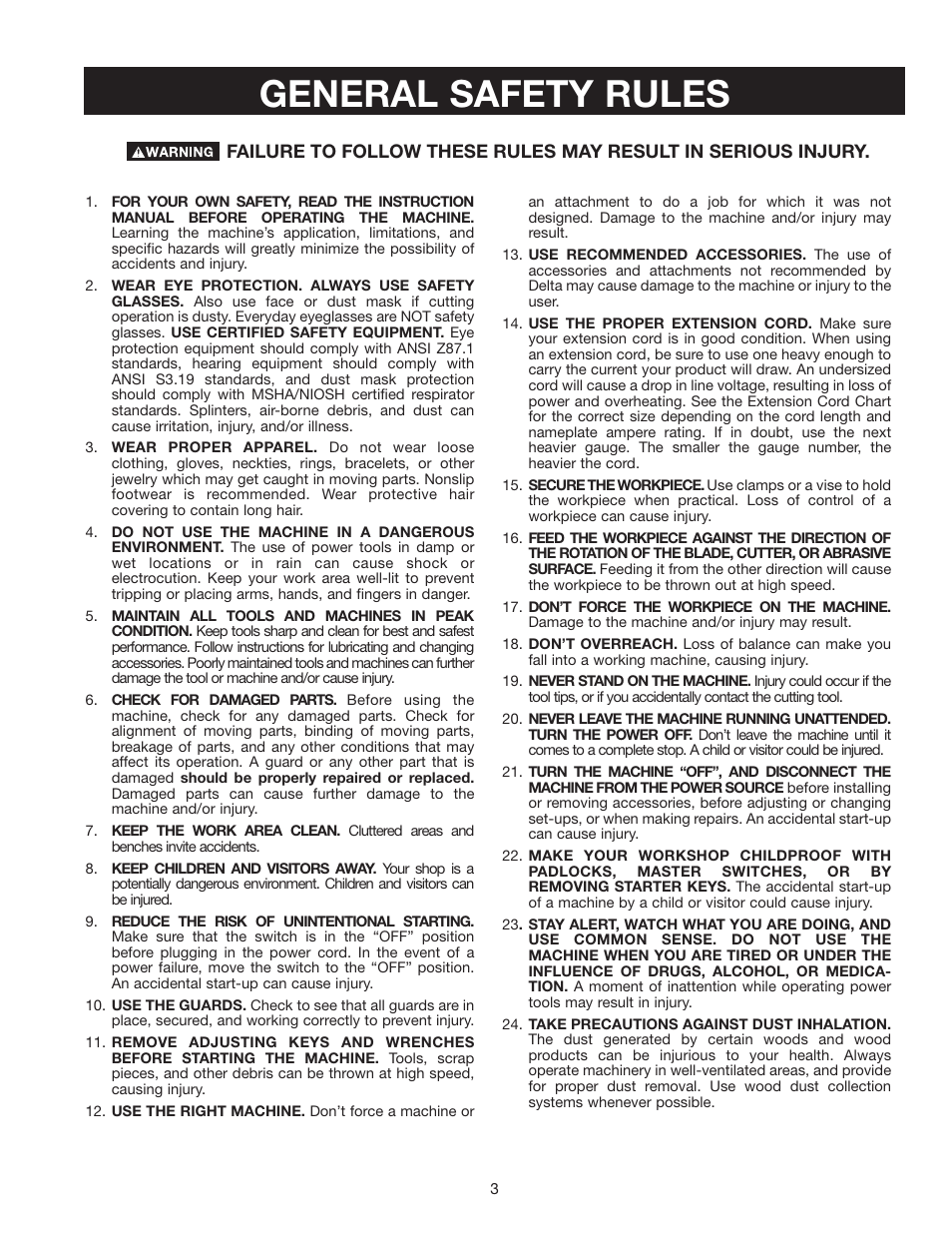 General safety rules | Delta 43-460 User Manual | Page 3 / 16