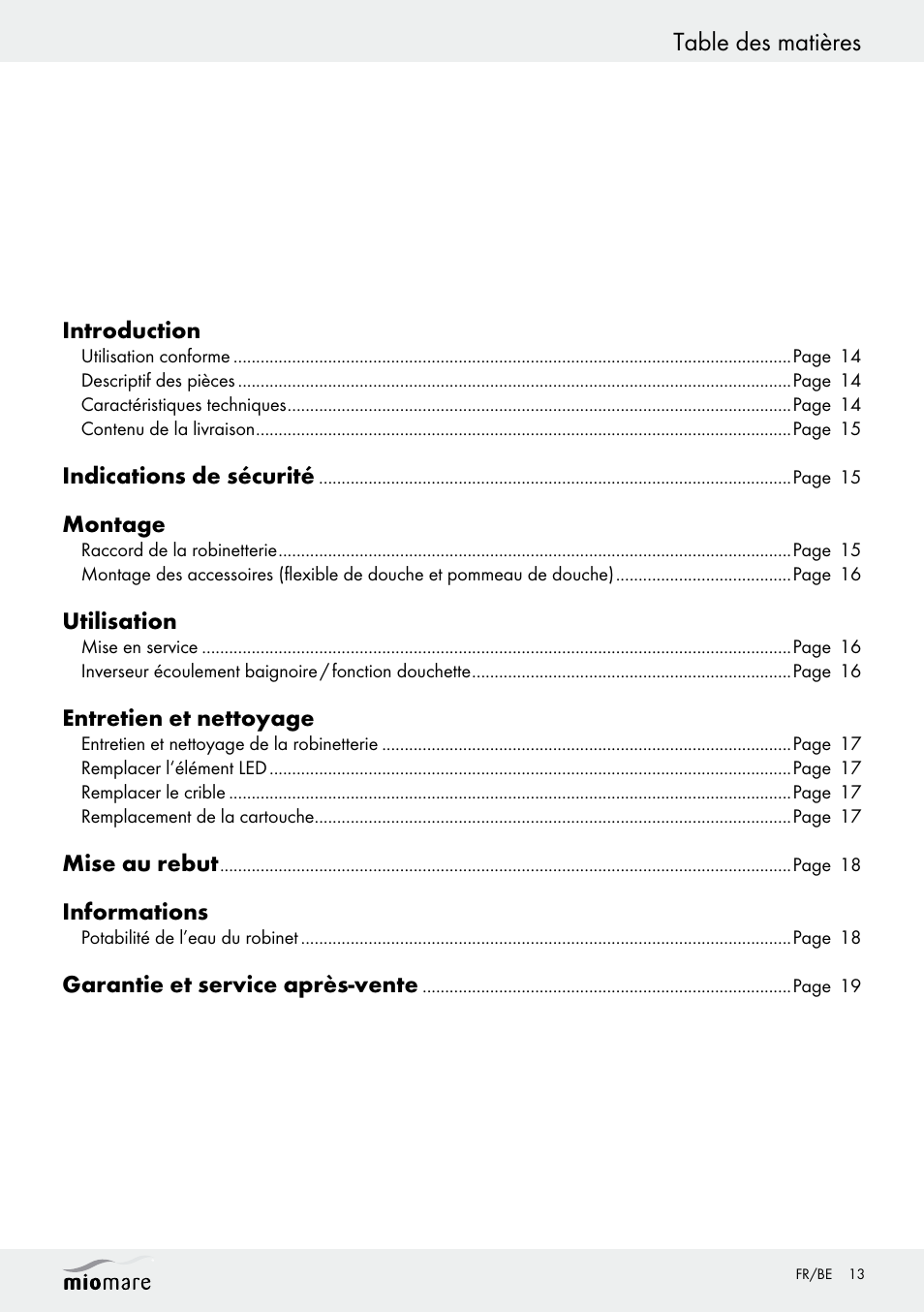 Miomare LED Washbasin Fitting / LED Bath/Shower Fitting User Manual | Page 13 / 37