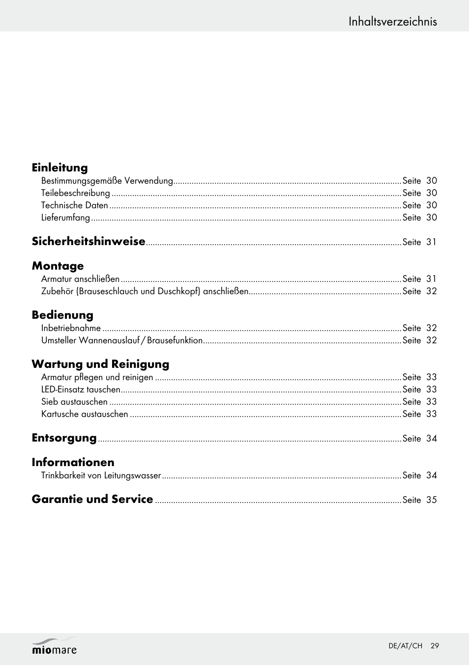 Miomare LED Washbasin Fitting / LED Bath/Shower Fitting User Manual | Page 29 / 37