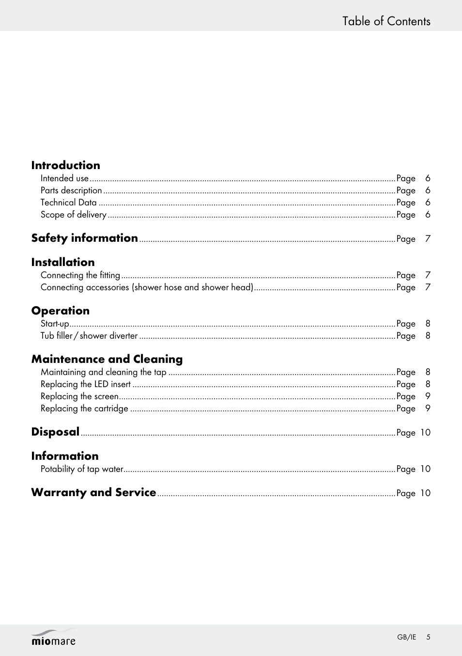 Miomare LED Washbasin Fitting / LED Bath/Shower Fitting User Manual | Page 5 / 37