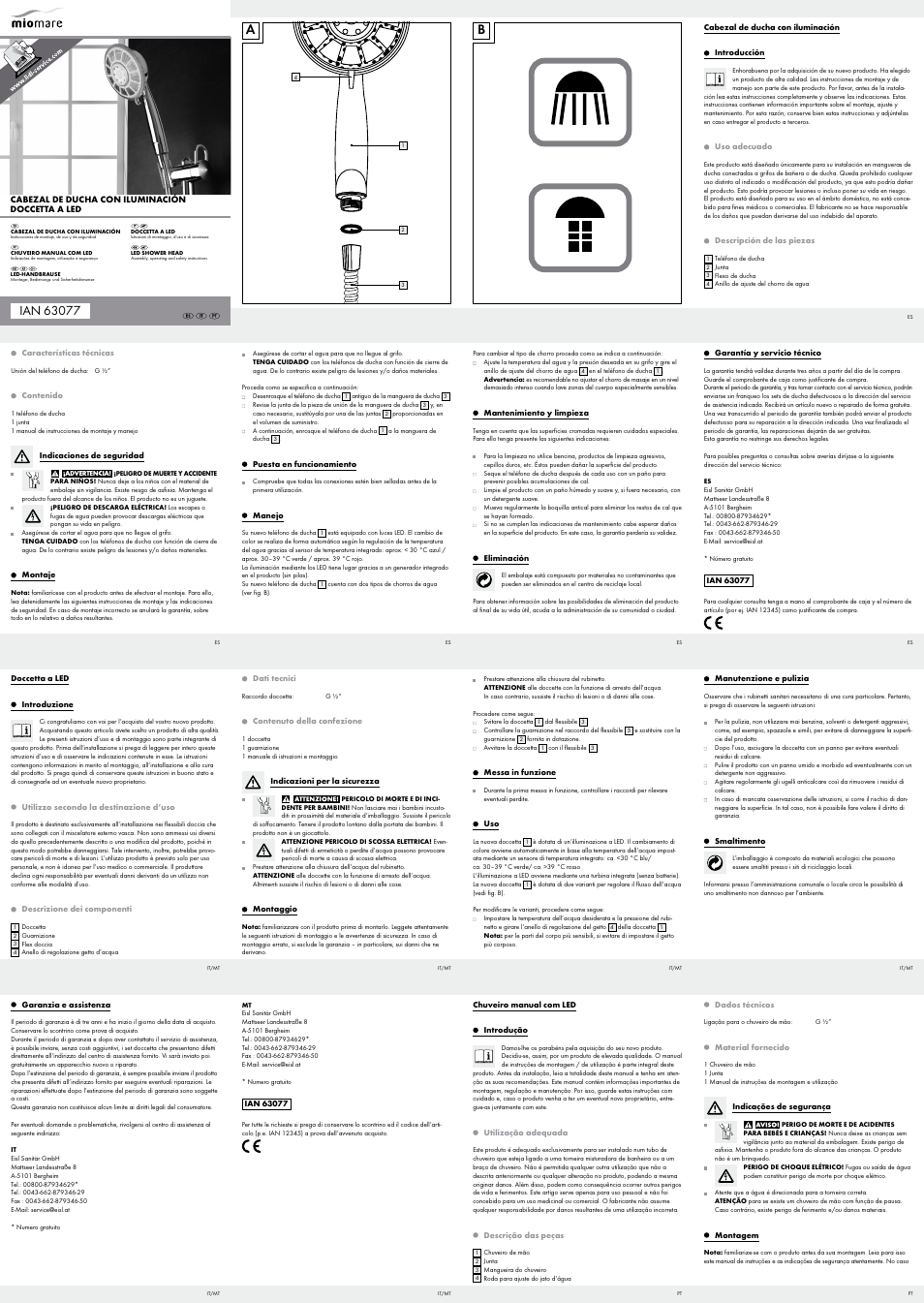 Miomare LED Shower Head User Manual | 2 pages