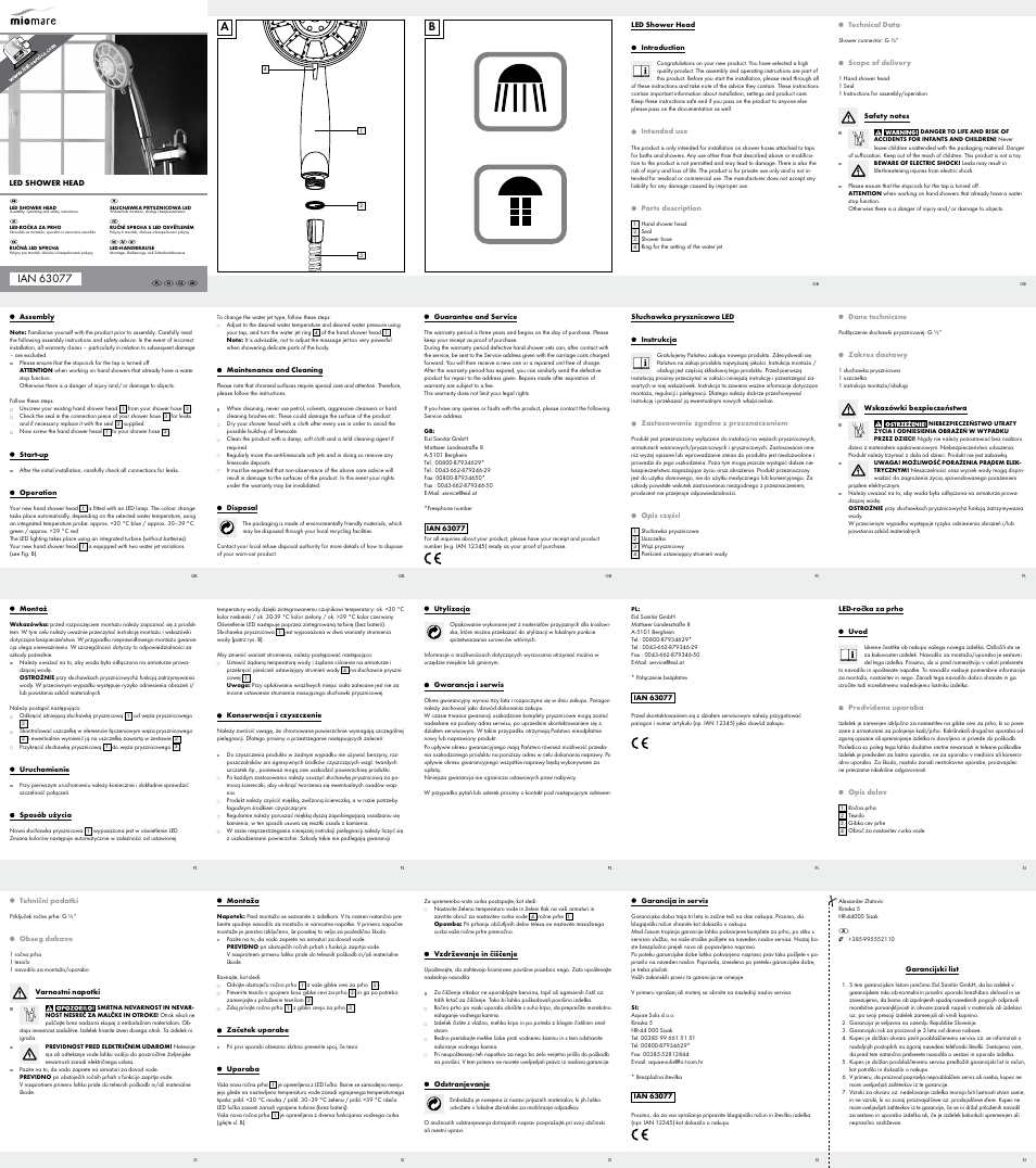 Miomare LED Shower Head User Manual | 2 pages