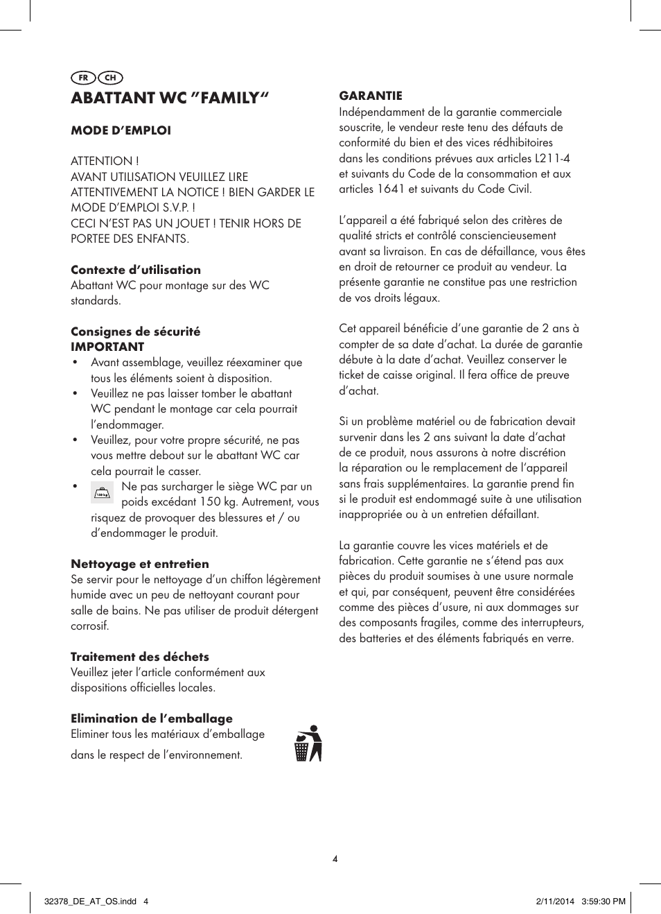 Abattant wc ”family | Miomare Z30832 User Manual | Page 4 / 7