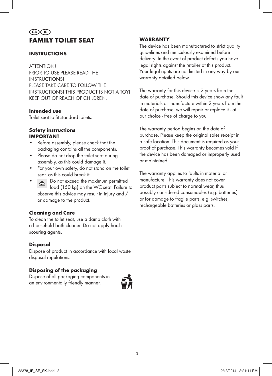 Family toilet seat | Miomare Z30832 User Manual | Page 3 / 6