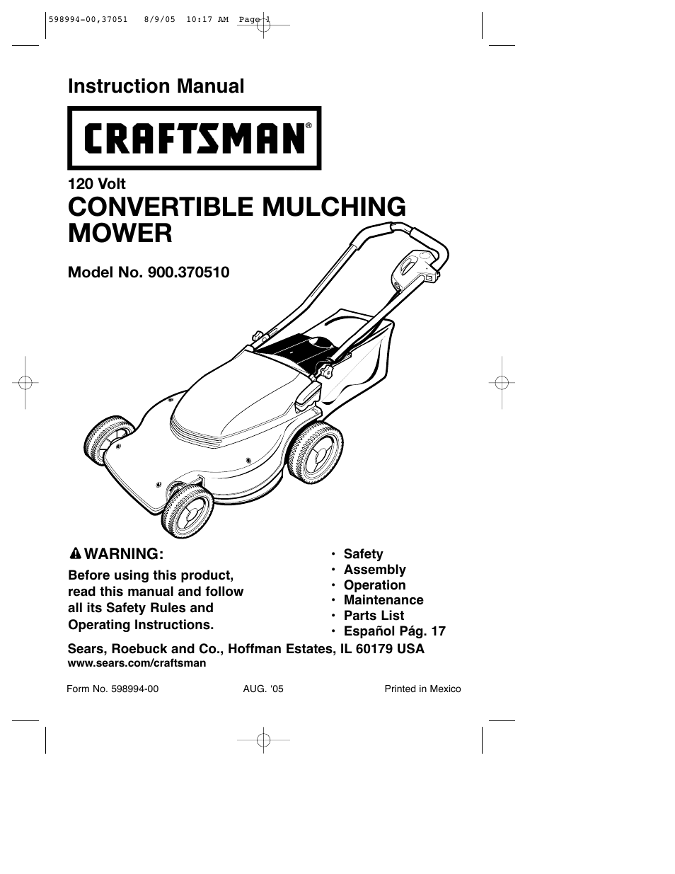 Craftsman 900.370510 User Manual | 33 pages