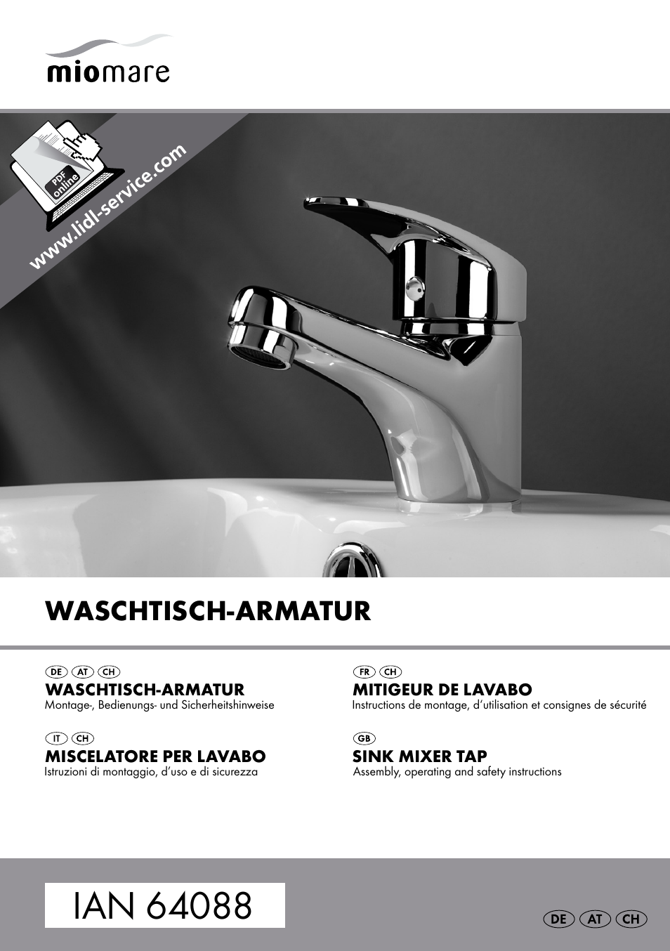 Miomare Sink Mixer Tap / Kitchen Mixer Tap / Bath and Shower Mixer Tap User Manual | 37 pages