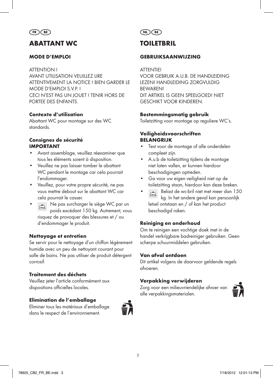 Abattant wc, Toiletbril | Miomare Z29552A / Z29552B User Manual | Page 3 / 4