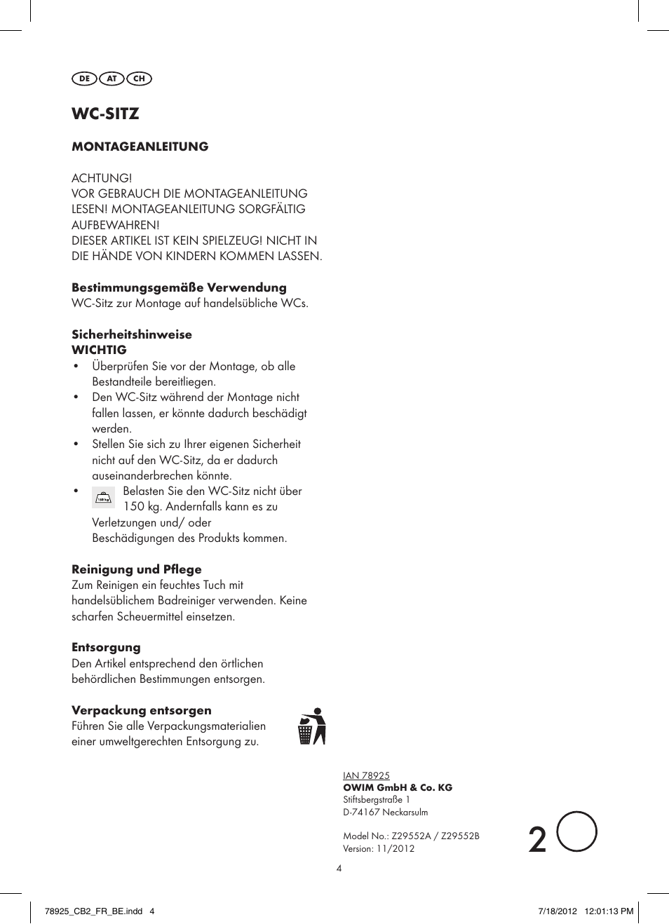 Wc-sitz | Miomare Z29552A / Z29552B User Manual | Page 4 / 4