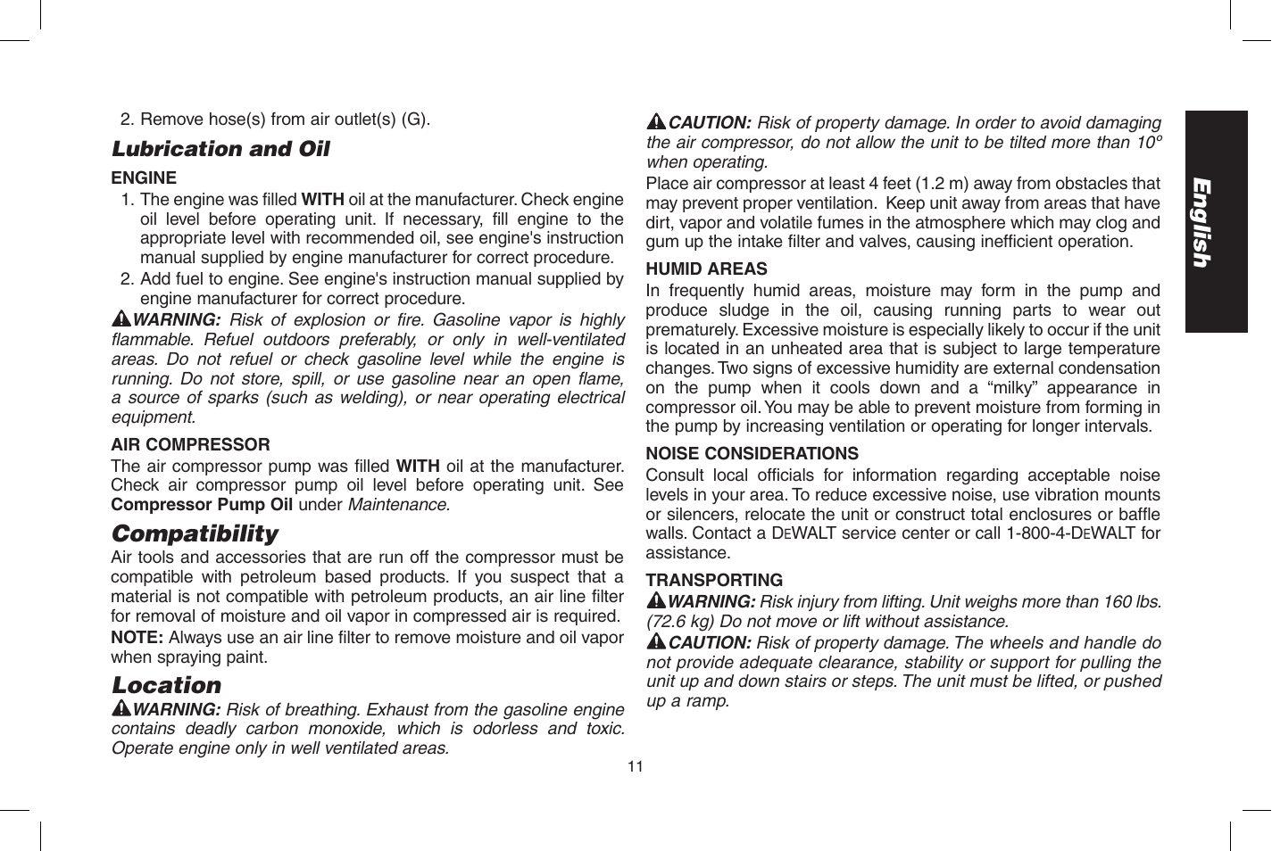 English, Compatibility, Location | DeWalt D55273 User Manual | Page 11 / 80