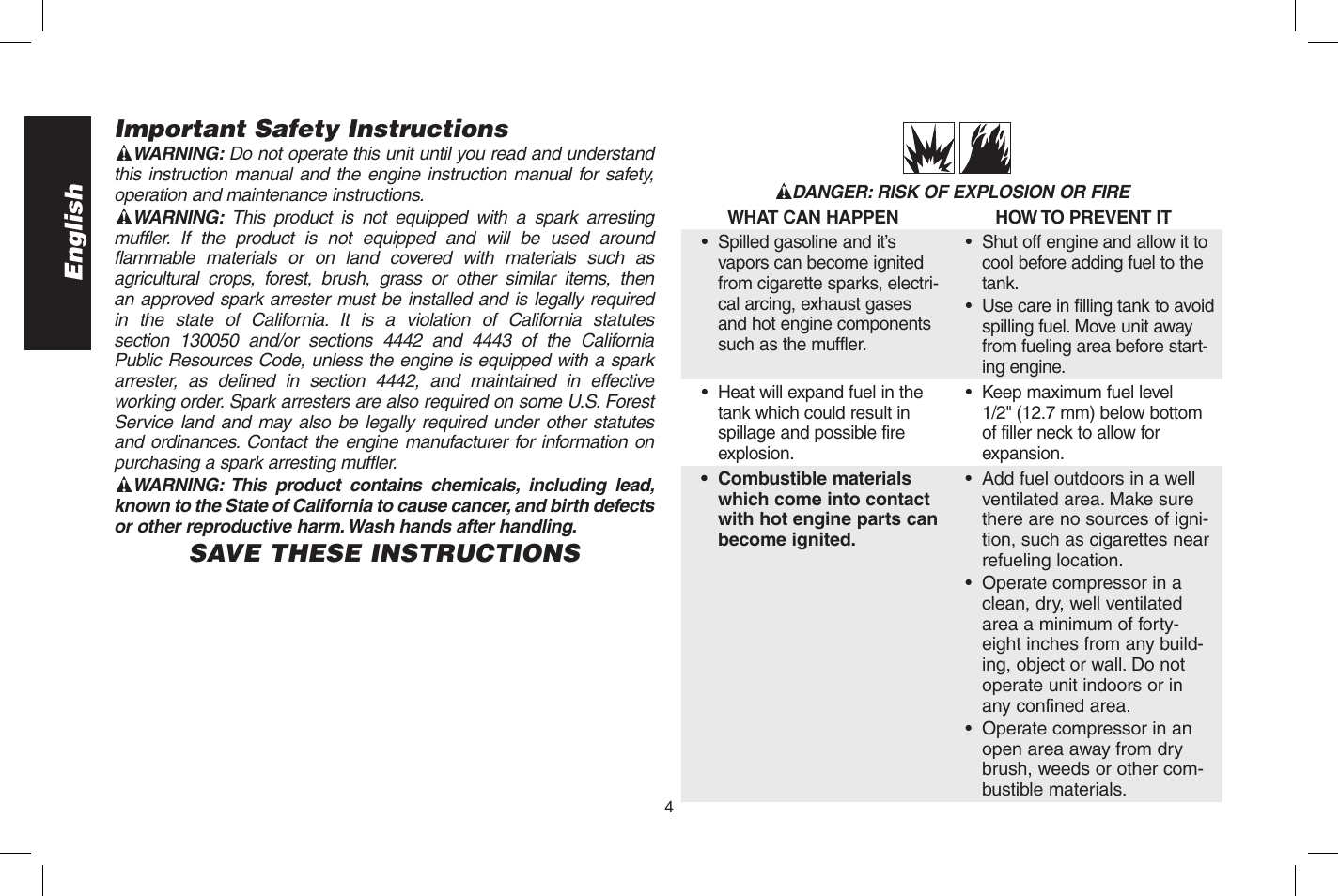 English, Important safety instructions, Save these instructions | DeWalt D55273 User Manual | Page 4 / 80