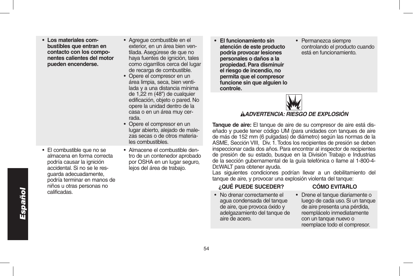 Español | DeWalt D55273 User Manual | Page 54 / 80