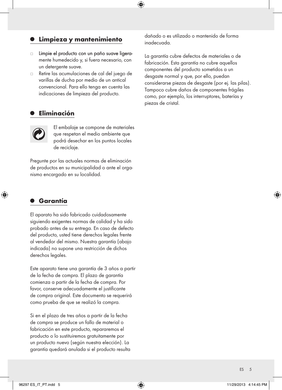 Limpieza y mantenimiento, Eliminación, Garantía | Miomare Z31996 User Manual | Page 6 / 22