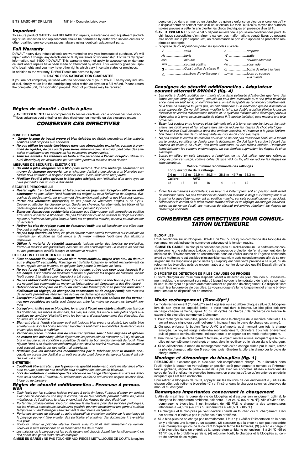 Conserver ces directives | DeWalt DW004 User Manual | Page 3 / 6