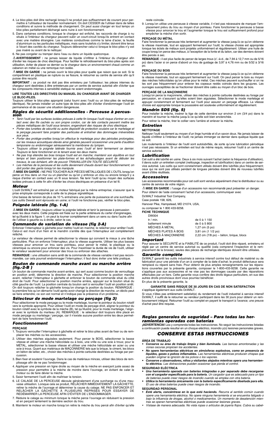 Conserve estas instrucciones | DeWalt DW004 User Manual | Page 4 / 6