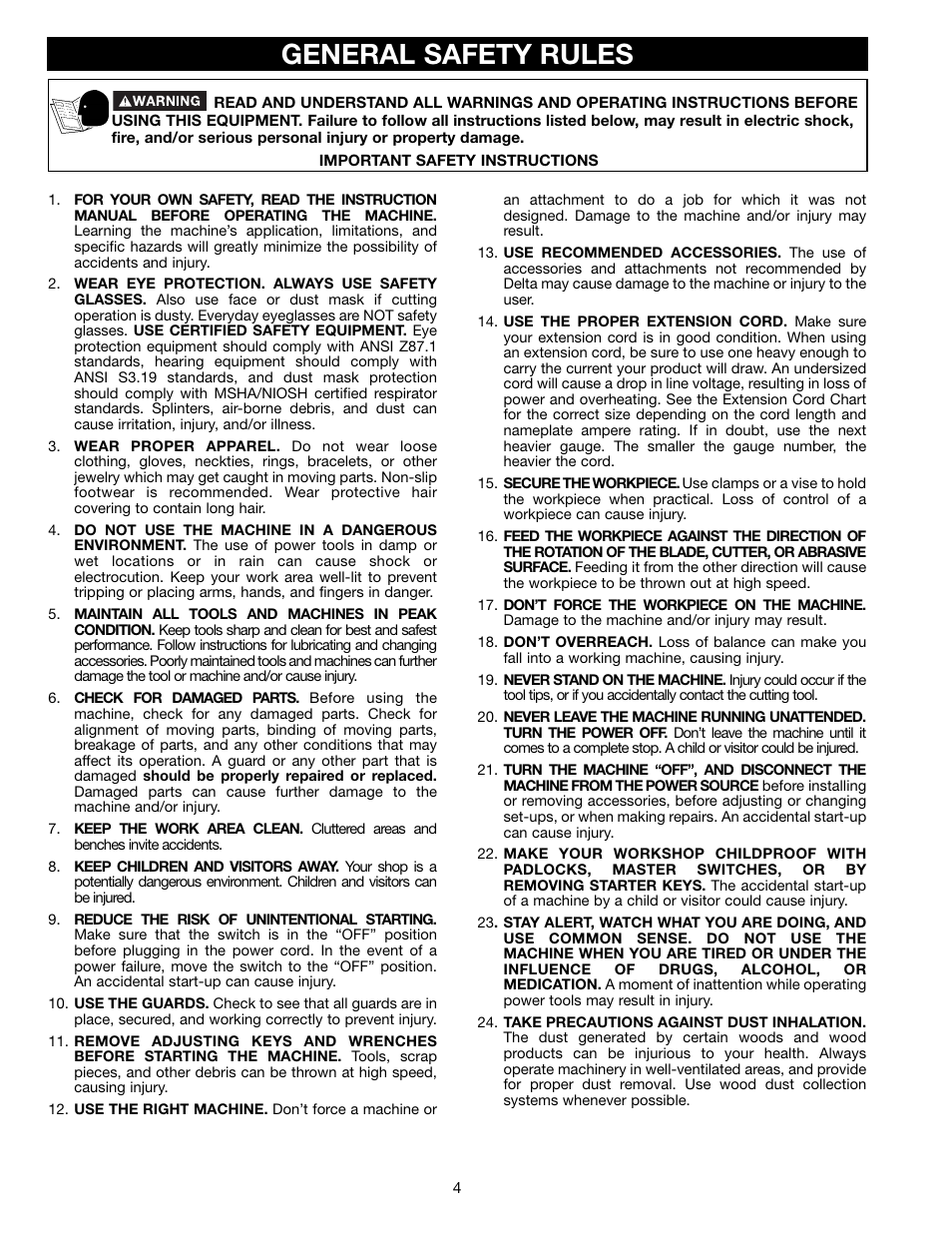 General safety rules | Delta 28-682 User Manual | Page 4 / 20