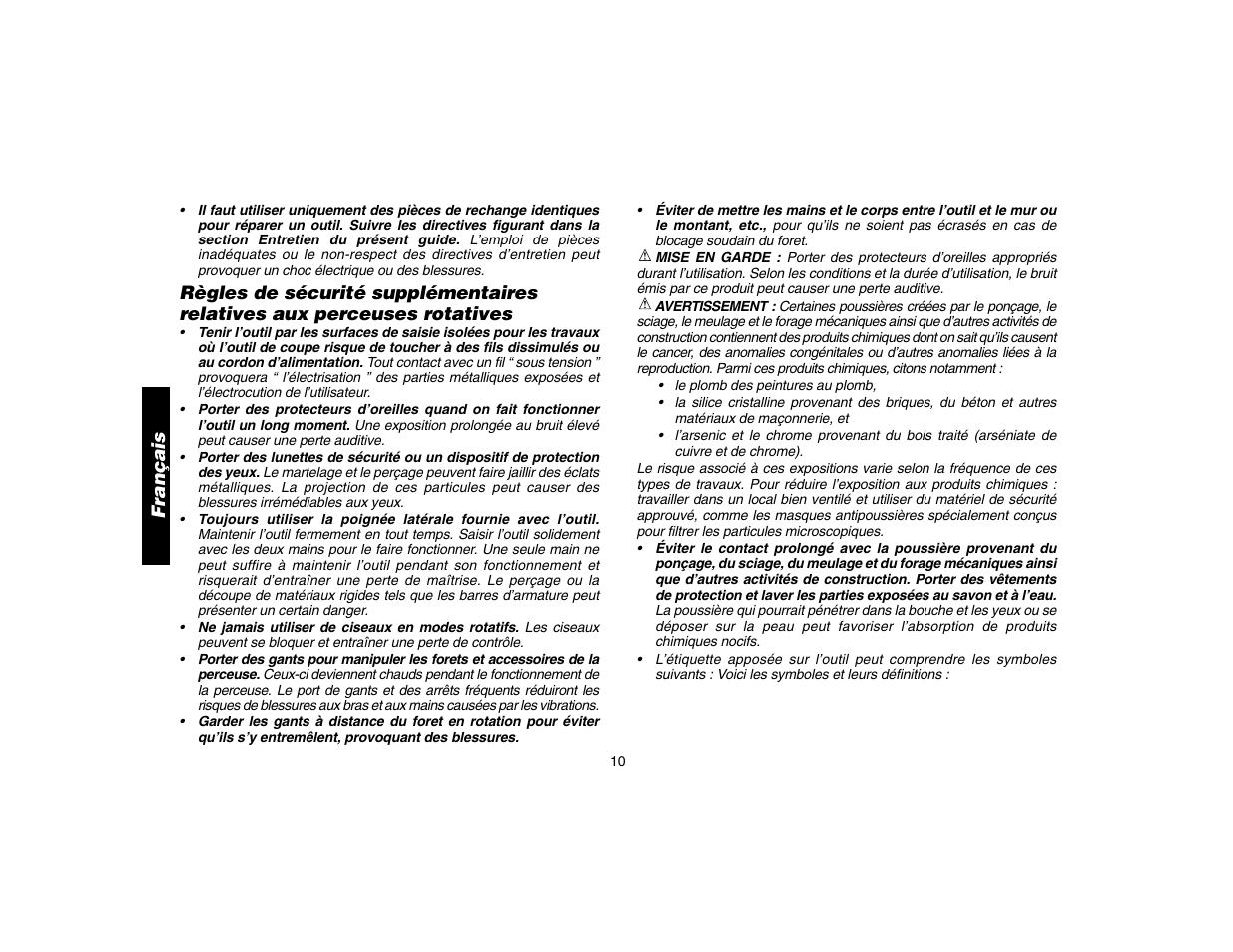 Français | DeWalt D25304 User Manual | Page 13 / 27