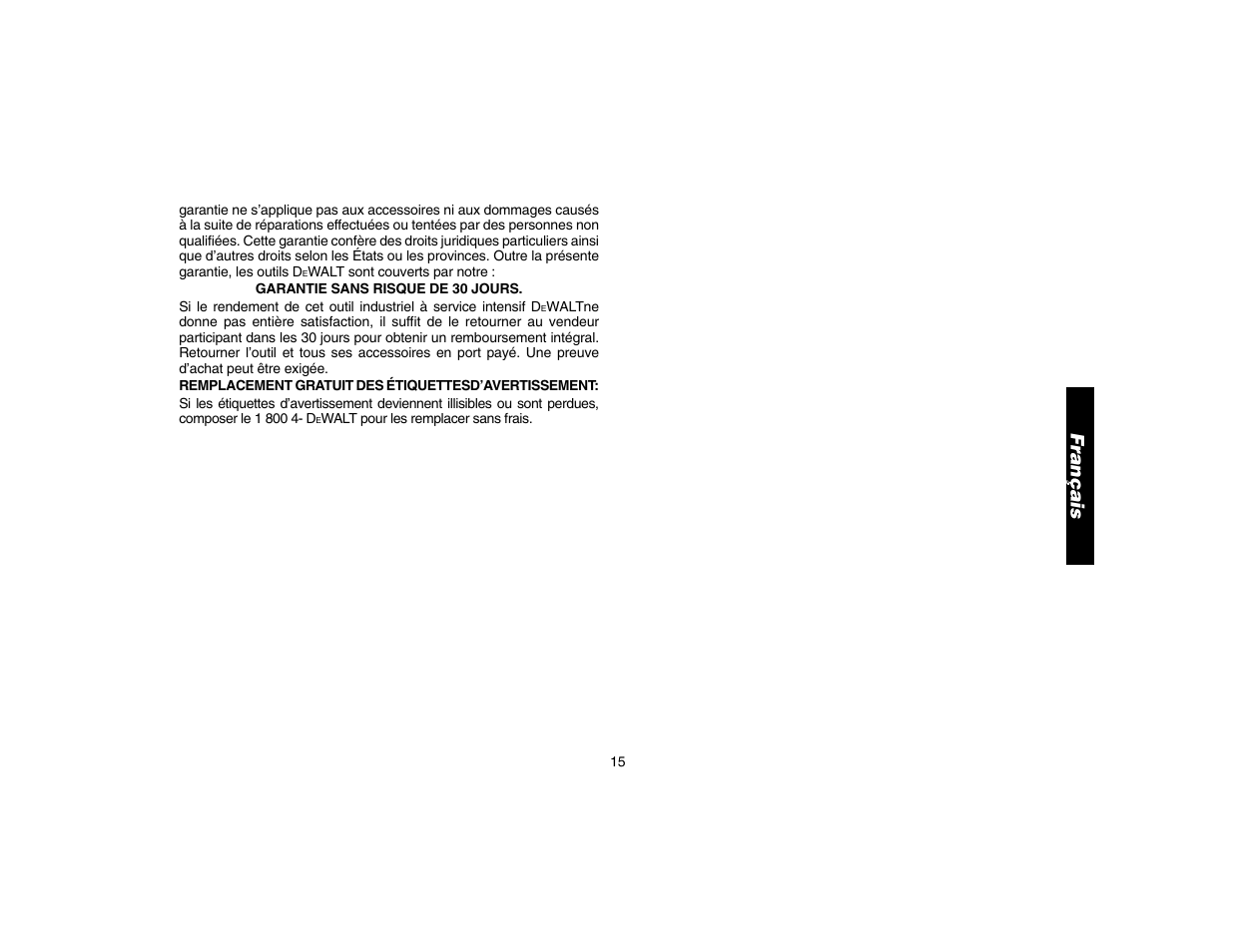 Français | DeWalt D25304 User Manual | Page 18 / 27