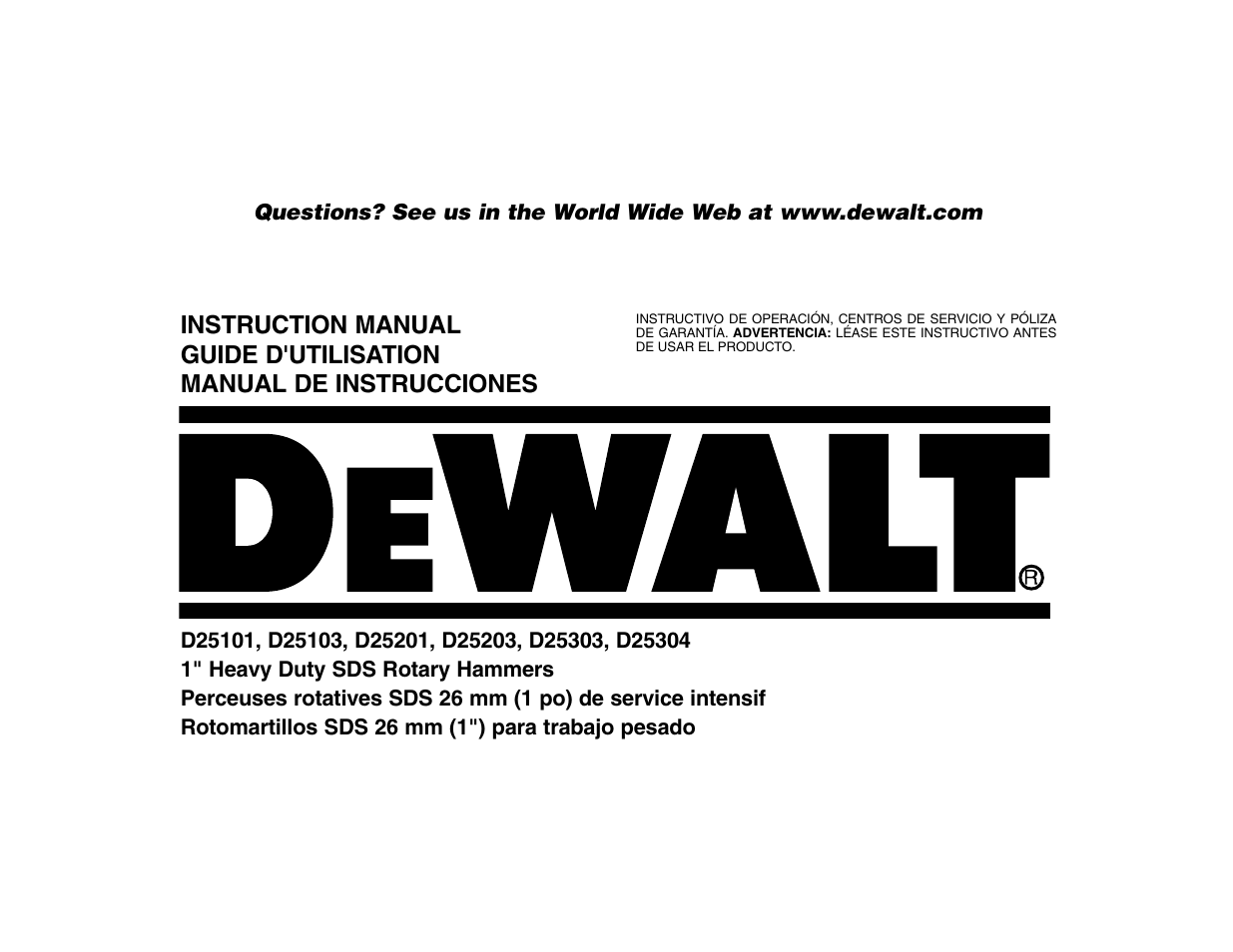 DeWalt D25304 User Manual | Page 2 / 27