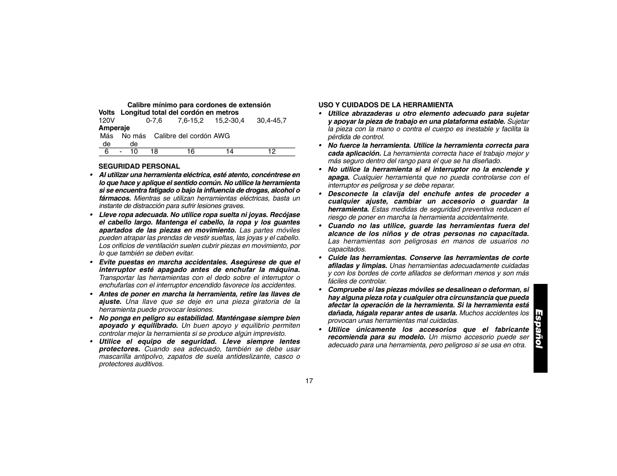 Español | DeWalt D25304 User Manual | Page 20 / 27