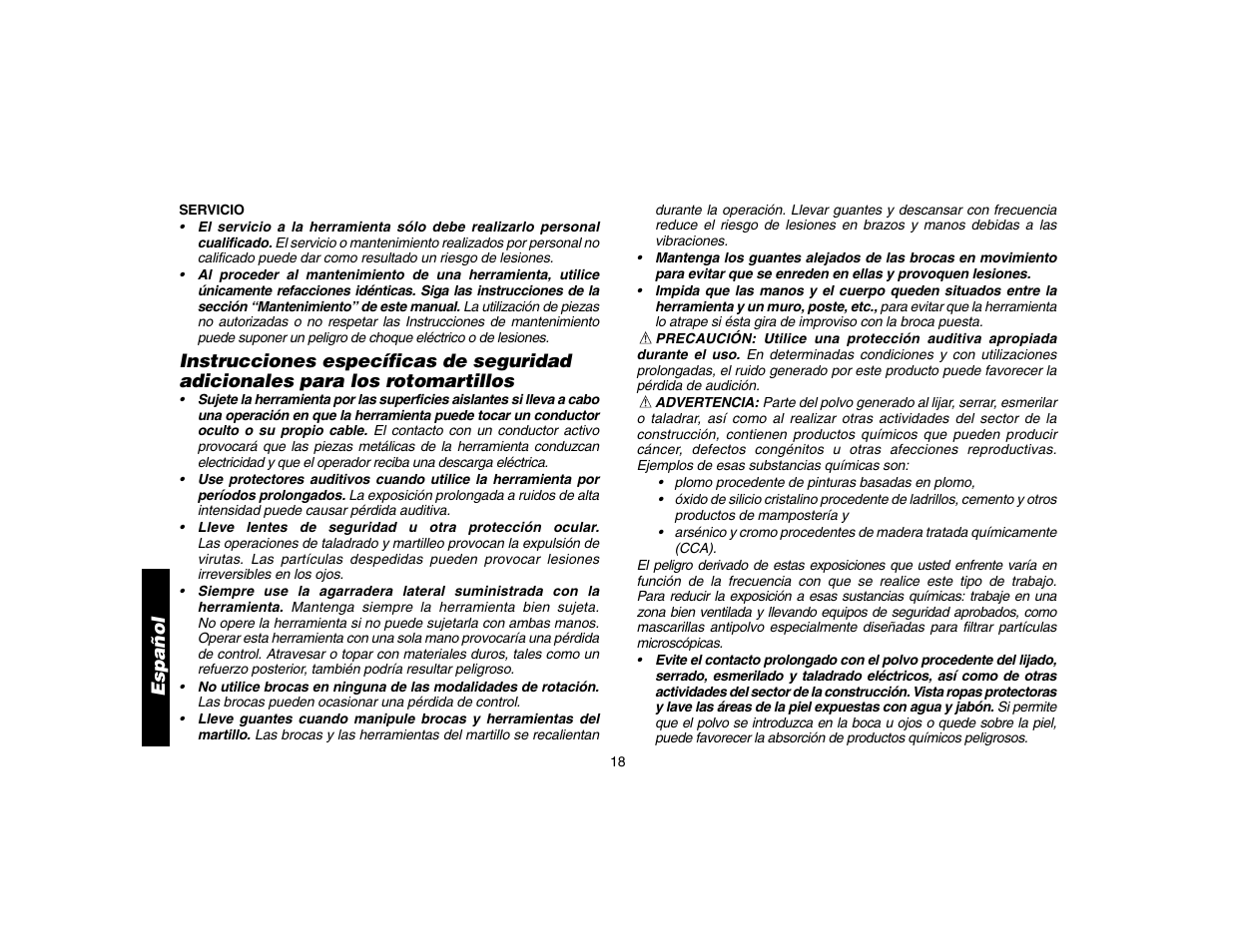 Español | DeWalt D25304 User Manual | Page 21 / 27