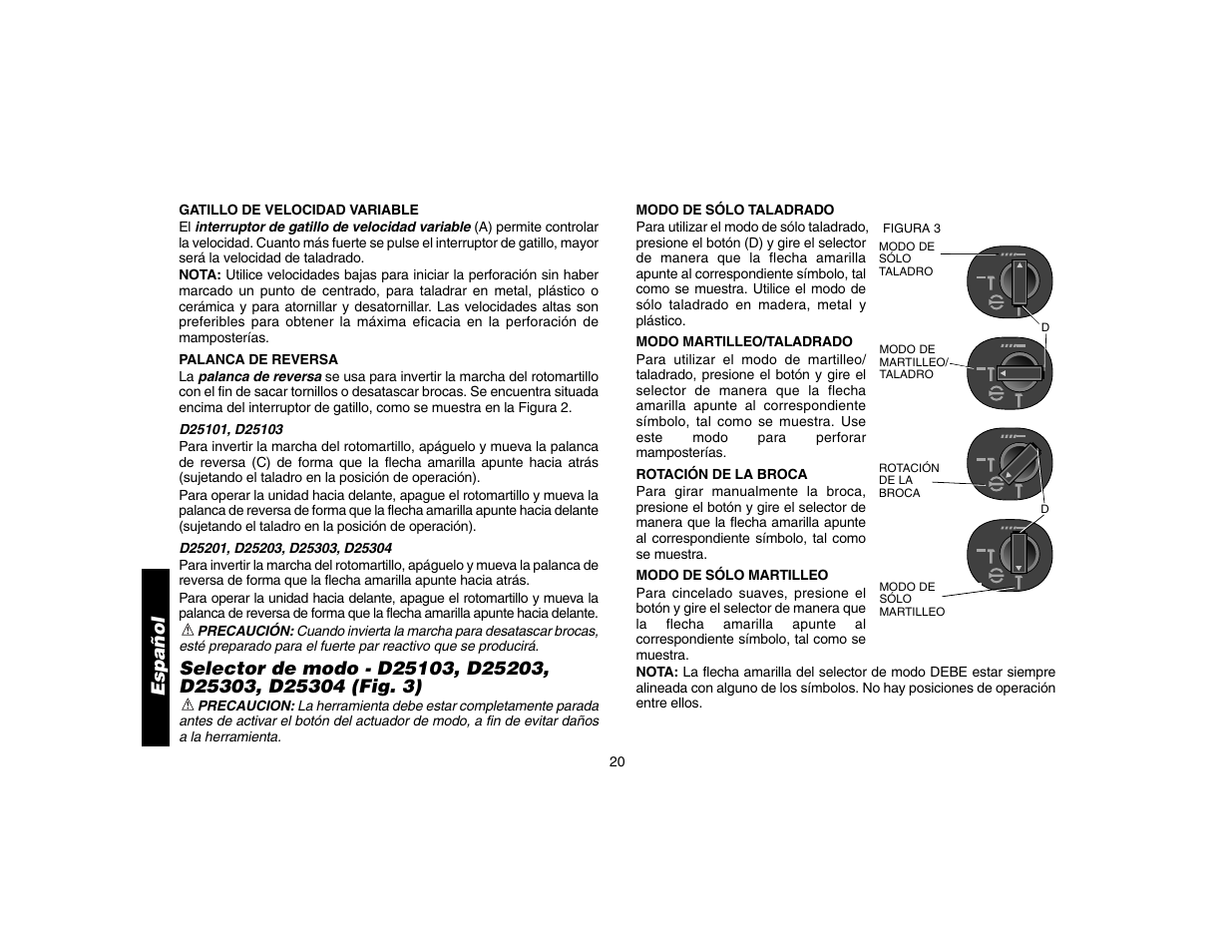 Español | DeWalt D25304 User Manual | Page 23 / 27