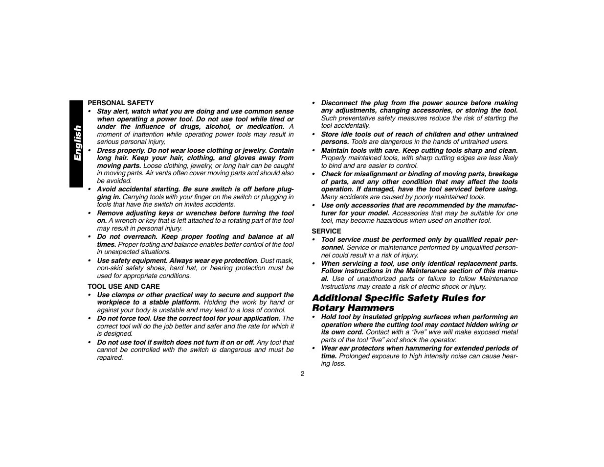 English | DeWalt D25304 User Manual | Page 5 / 27