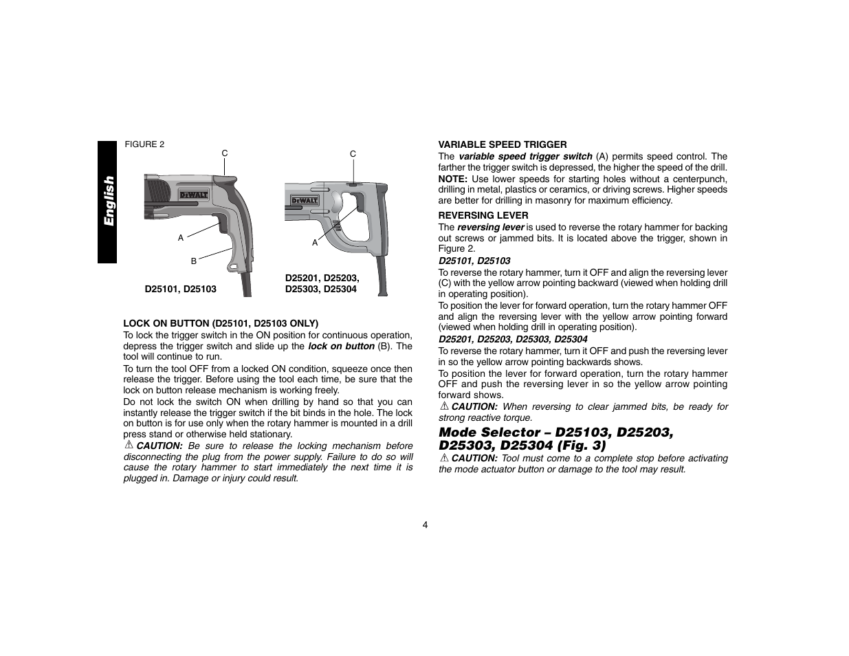 English | DeWalt D25304 User Manual | Page 7 / 27