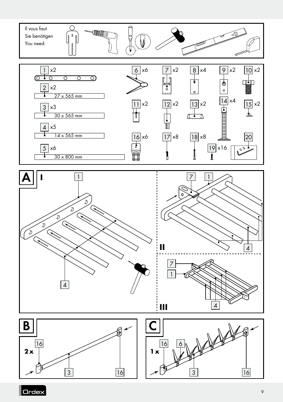 Ii i iii | Ordex Telescopic Wardrobe System User Manual | Page 9 / 15
