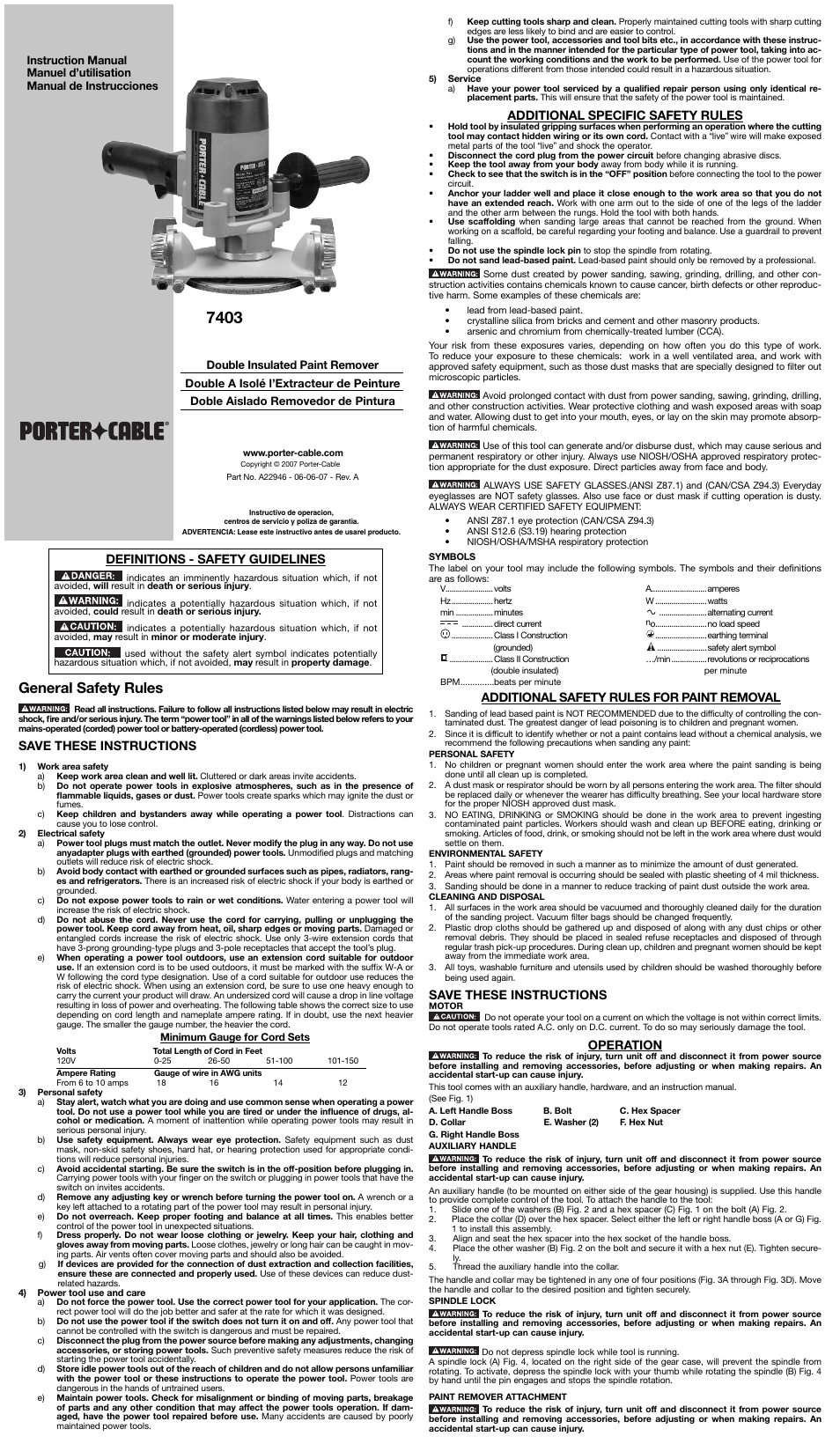 Porter-Cable a22946 User Manual | 6 pages